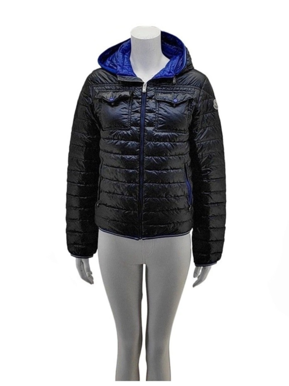 Moncler Clovis Giubbotto Puffer Jacket in Black & Blue Size 14Y